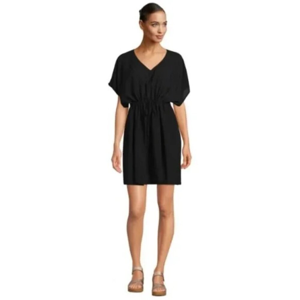Land's End Black XL/XXL Elastic Waist Dolman Sleeve Swimsuit Cover Up NWT